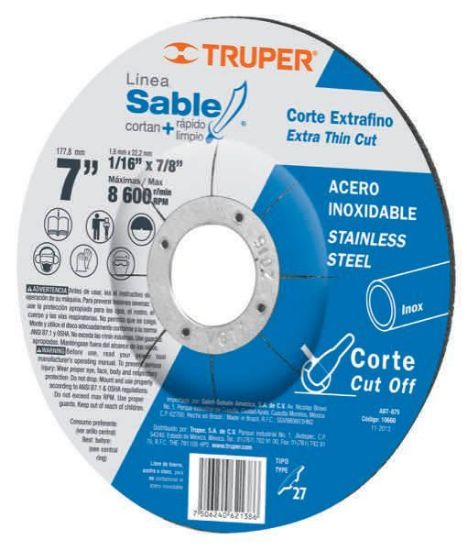 Imagen de D 1 DISCO DE CORTE P/ACERO INOXIDABLE 7 PULG TIPO 27 TRUPER ABT-875