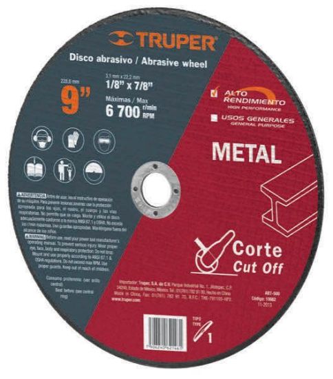 Imagen de D 5 DISCO DE CORTE DE METAL 9 PULG TIPO 1 TRUPER AB