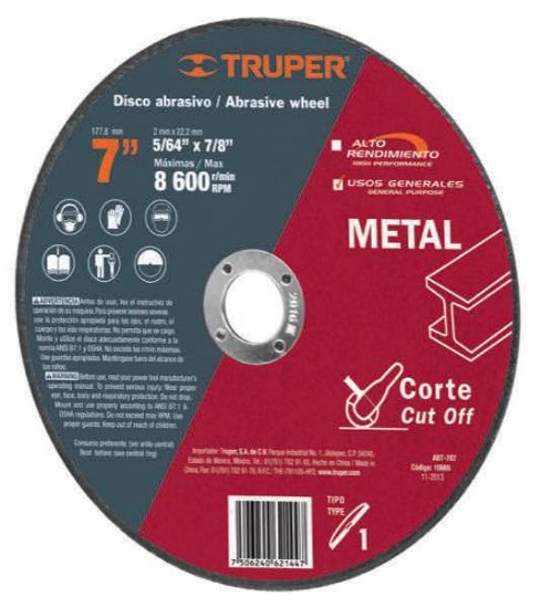 Imagen de DISCO DE CORTE DE METAL  7 PULG TIPO 1 ECONOMICO TRUPER ABT-787