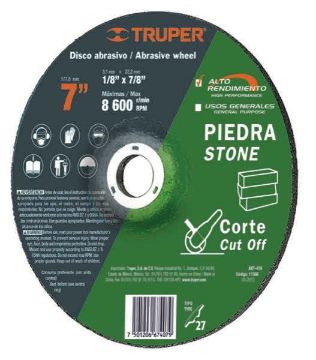 Imagen de DISCO PARA CORTE DE PIEDRA TIPO 27 DIAMETRO 7 PULG TRUPER ABT-418