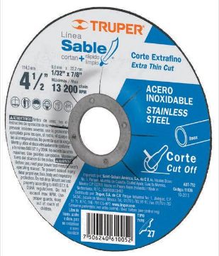 Imagen de D 1 DISCO DE CORTE P/ACERO INOXIDABLE 4 1/2 PULG TIPO 27 TRUPER ABT-752