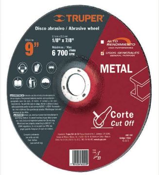 Imagen de D 5 DISCO PARA CORTE DE METAL TIPO 27 DIAMETRO 9 PULG TRUPER ABT-784