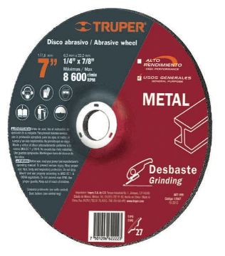 Imagen de DISCO PARA DESBASTE DE METAL TIPO 27 DIAMETRO 7 PULG 1/4 PULG TRUPER ABT-999