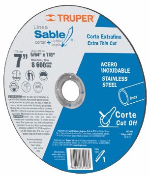 Imagen de DISCO DE CORTE P/ACERO INOXIDABLE 7 PULG TIPO 1 TRUPER ABT-877