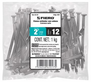 Imagen de CLAVO STANDARD CON CABEZA 2 PULG EN BOLSA DE 1 KG FIERO CLE-2B