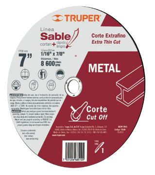 Imagen de DISCO DE CORTE EXTRA FINO D 7 PULG X T 15M TRUPER DICOF-7015