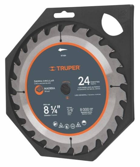 Imagen de D 3 SIERRA CIRCULAR P/MADERA 8-1/4 PULG 24 DIENTES CENTRO 5/8 TRUPER ST-824