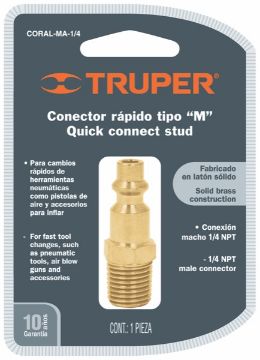 Imagen de CONECTOR RAPIDO TIPO M NIQUELADO CUERDA 1/4 NPT MACHO TRUPER CORAL-MA-1/4