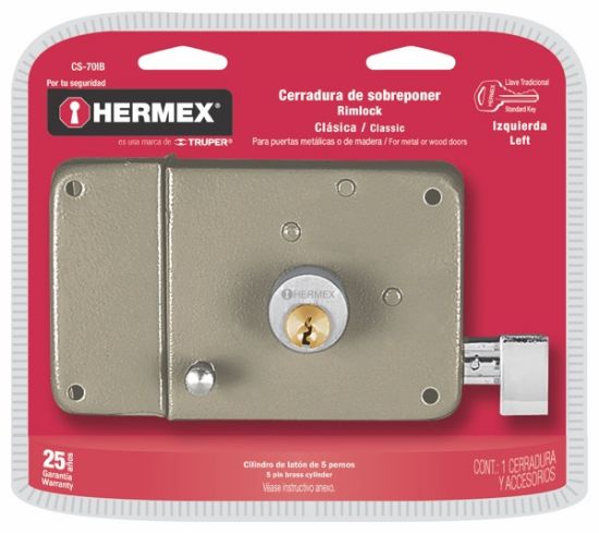 Imagen de D 3 CERRADURA SOBREPONER MODELO 750 IZQUIERDA BLISTER HERMEX CS-70IB