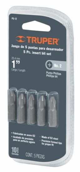 Imagen de D 12 PUNTAS PHILLIPS #2 LARGO 1 PULG BLISTER CON 5 PZAS TRUPER P5-12