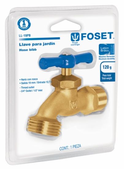 Imagen de LLAVE DE JARDIN DE NARIZ DE LATON 130 GR EN BLISTER FOSET LL-19PB