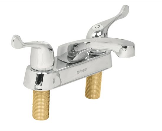 Imagen de MEZCLADORA CROMADA PARA LAVABO CON 2 MANERALES CUELLO FOSET M-048P