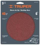 Imagen de D 4 CAJA CON 3 DISCOS DE LIJA 6 PULGADAS G-40 PARA PUL 4X6 TRUPER D40-PUL-4X6