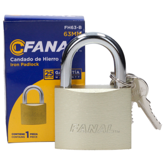 Imagen de CANDADO DE HIERRO 63 MM CAJA C/6 PZAS LATON GANCHO CORTO  FANAL FH63-B