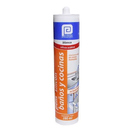 Imagen de PENS SILICON BAÑOS Y COCINAS  BLANCO  CARTUCHO 280 ML PENNSYLVANIA 3SSI00296